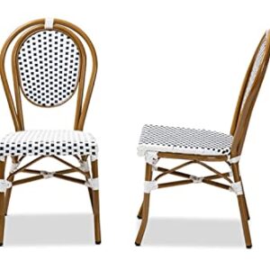 Baxton Studio Gauthier Classic French Indoor and Outdoor Navy and White Bamboo Style Bistro Stackable Dining Chair Set of 2