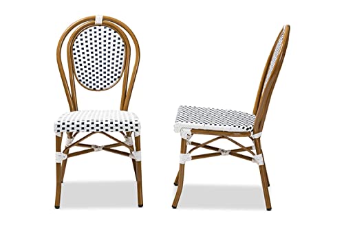 Baxton Studio Gauthier Classic French Indoor and Outdoor Navy and White Bamboo Style Bistro Stackable Dining Chair Set of 2