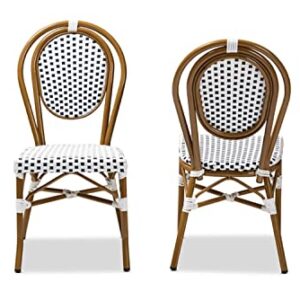 Baxton Studio Gauthier Classic French Indoor and Outdoor Navy and White Bamboo Style Bistro Stackable Dining Chair Set of 2