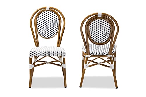 Baxton Studio Gauthier Classic French Indoor and Outdoor Navy and White Bamboo Style Bistro Stackable Dining Chair Set of 2