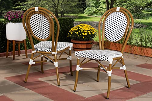 Baxton Studio Gauthier Classic French Indoor and Outdoor Navy and White Bamboo Style Bistro Stackable Dining Chair Set of 2