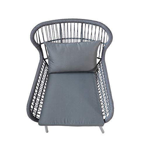 Great Deal Furniture Karen Outdoor Club Chairs, Steel and Rope, Water-Resistant Cushions, Boho, Dark Gray and Gray (Set of 2)