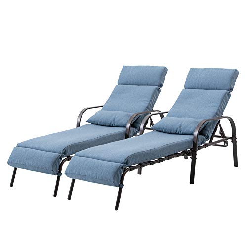 Crestlive Products 2PCS Chaise Lounge Chair with Soft Cushion & Pillow, Five-Position Adjustable Outdoor Recliner, All Weather for Patio, Beach, Yard, Pool (2PCS Dark Blue)