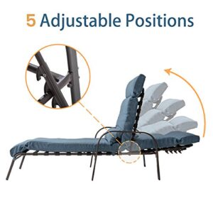 Crestlive Products 2PCS Chaise Lounge Chair with Soft Cushion & Pillow, Five-Position Adjustable Outdoor Recliner, All Weather for Patio, Beach, Yard, Pool (2PCS Dark Blue)