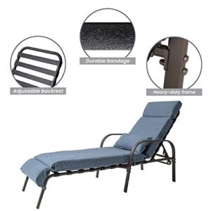 Crestlive Products 2PCS Chaise Lounge Chair with Soft Cushion & Pillow, Five-Position Adjustable Outdoor Recliner, All Weather for Patio, Beach, Yard, Pool (2PCS Dark Blue)