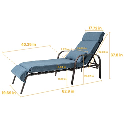 Crestlive Products 2PCS Chaise Lounge Chair with Soft Cushion & Pillow, Five-Position Adjustable Outdoor Recliner, All Weather for Patio, Beach, Yard, Pool (2PCS Dark Blue)