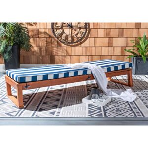 SAFAVIEH Outdoor Collection Solano Natural Wood/ Navy Stripe Cushion Patio Backyard Chaise Lounger Chair