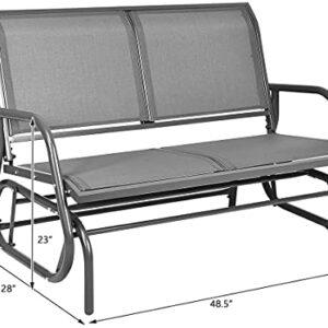 LUARANE Swing Glider Chair, Heavy-Duty Steel Frame 2-Person Outdoor Swing Bench, Sliding Rocker Double Seat Suitable for Backyard, Garden, Poolside, Lawn (Grey)