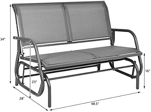LUARANE Swing Glider Chair, Heavy-Duty Steel Frame 2-Person Outdoor Swing Bench, Sliding Rocker Double Seat Suitable for Backyard, Garden, Poolside, Lawn (Grey)