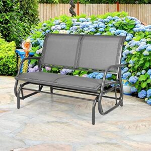 LUARANE Swing Glider Chair, Heavy-Duty Steel Frame 2-Person Outdoor Swing Bench, Sliding Rocker Double Seat Suitable for Backyard, Garden, Poolside, Lawn (Grey)