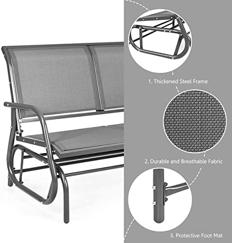 LUARANE Swing Glider Chair, Heavy-Duty Steel Frame 2-Person Outdoor Swing Bench, Sliding Rocker Double Seat Suitable for Backyard, Garden, Poolside, Lawn (Grey)