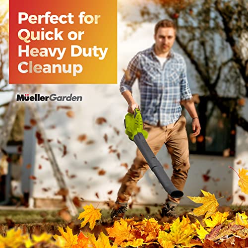 Mueller UltraStorm Cordless Leaf Blower, 20 V Powerful Motor, Electric Leaf Blower for Lawn Care, Battery Powered Leaf Blower Lightweight for Snow Blowing (Battery & Charger Included)