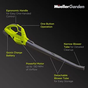 Mueller UltraStorm Cordless Leaf Blower, 20 V Powerful Motor, Electric Leaf Blower for Lawn Care, Battery Powered Leaf Blower Lightweight for Snow Blowing (Battery & Charger Included)