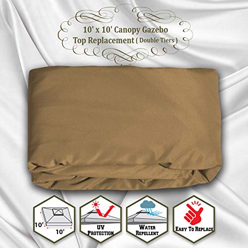 BenefitUSA 119x119 Gazebo Canopy Replacement Top Double Tiered Canopy Top Cover (Tan)