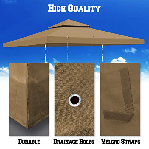 BenefitUSA 119x119 Gazebo Canopy Replacement Top Double Tiered Canopy Top Cover (Tan)