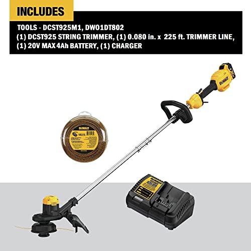 DEWALT 20V MAX* String Trimmer, 13-Inch, Battery and Charger & Extra Trimmer Line, 225-foot by 0.080-Inch (DCST925M1 & DWO1DT802)