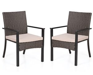 phi villa outdoor wicker chairs set of 2, rattan covered metal armchairs with removable cushion, heavy duty furniture set for patio, deck, porch, yard