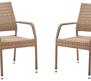 Manhattan Comfort Genoa Patio Dining Armchair, Set of 2, Nature Tan Weave