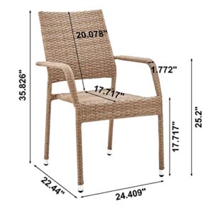 Manhattan Comfort Genoa Patio Dining Armchair, Set of 2, Nature Tan Weave