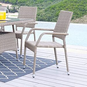 Manhattan Comfort Genoa Patio Dining Armchair, Set of 2, Nature Tan Weave