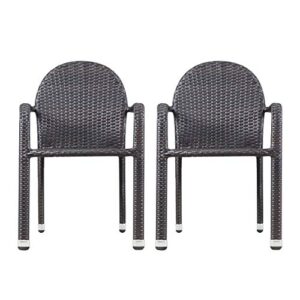 christopher knight home aurora outdoor wicker armed stacking chairs with aluminum frame, 2-pcs set, multibrown