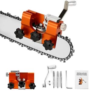 chainsaw sharpener, chainsaw sharpening jig hand-cranked chainsaw sharpener kit with 3 grinding rod, chainsaw sharpening tool for gas/electric chain saw, lumberjack and garden worker (large size)