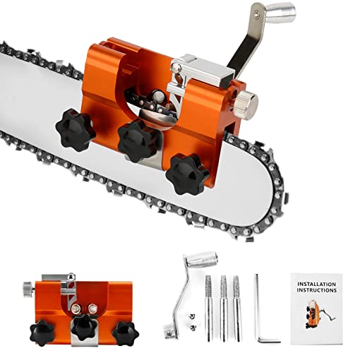 Chainsaw Sharpener, Chainsaw Sharpening Jig Hand-Cranked Chainsaw Sharpener Kit with 3 Grinding Rod, Chainsaw Sharpening Tool for Gas/Electric Chain Saw, Lumberjack and Garden Worker (Large Size)