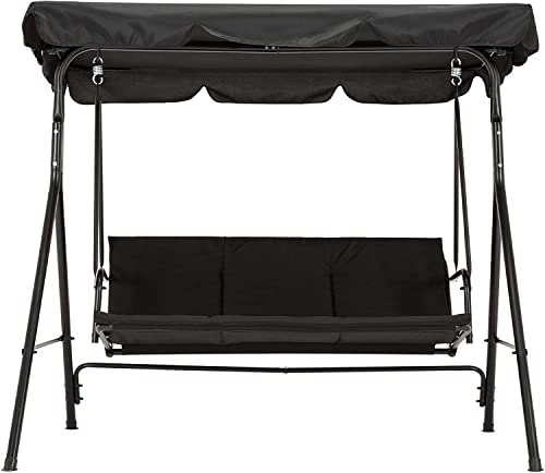 Patio Swing Chair, Outdoor Swing Pools Patio Swings with Canopy Hammock Bench Steel 3-Person Seat with Canopy Leisure Swing Chairs Suitable for Picnic Camping Garden Party Use（Black）