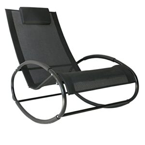 outsunny patio rocking lounge chair orbital zero gravity seat pool chaise w/pillow black