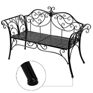 HLC Black Outdoor Bench Patent Design Romance Two Seat Bench for Garden Park