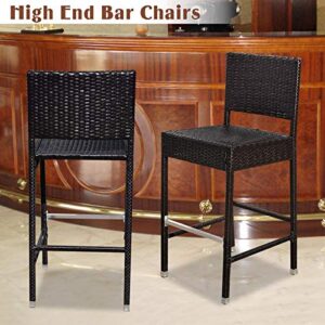 Strong Camel Dark Coffee Wicker Barstool Indoor Outdoor Patio Furniture All Weather Bar Stool-2 pcs