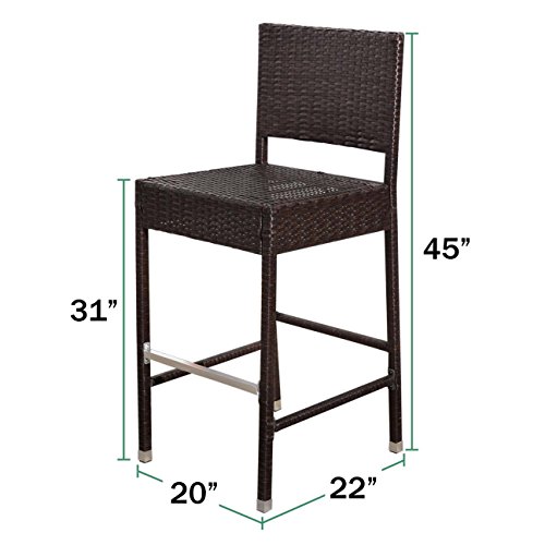 Strong Camel Dark Coffee Wicker Barstool Indoor Outdoor Patio Furniture All Weather Bar Stool-2 pcs