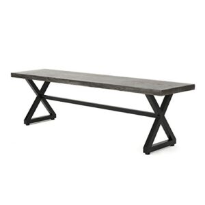 christopher knight home rolando outdoor aluminum dining bench with steel frame, grey / black
