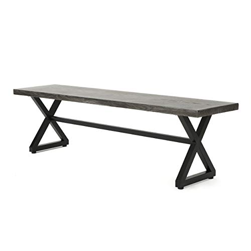 Christopher Knight Home Rolando Outdoor Aluminum Dining Bench with Steel Frame, Grey / Black