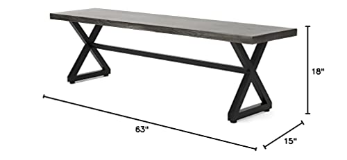 Christopher Knight Home Rolando Outdoor Aluminum Dining Bench with Steel Frame, Grey / Black