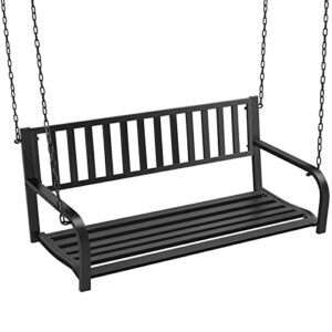 yaheetech porch swing hanging bench, patio furniture metal swing chair for garden, yard, deck, backyard, outdoor – black
