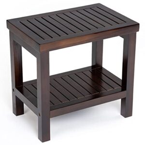ala teak classic 24 teak wood shower bath spa waterproof stool bench with shelf brown