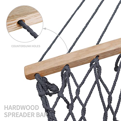 TONAHUTU 13FT Hammocks, Traditional Hand Woven Cotton Rope Hammock with Free Extension Chains for Outdoor Indoor Patio Yard 450 LSB Capacity for Two Person (Dark Grey)