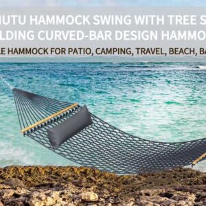 TONAHUTU 13FT Hammocks, Traditional Hand Woven Cotton Rope Hammock with Free Extension Chains for Outdoor Indoor Patio Yard 450 LSB Capacity for Two Person (Dark Grey)