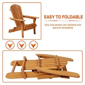 Adirondack Chair Weather Resistant Patio Chairs Folding Outdoor Chair w/Long Arms Solid Wooden Heavy Duty Reclining Fire Pit Chair for Deck, Lawn, Backyard, Garden Set of 2- Natural