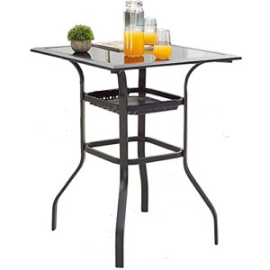 lokatse home high outdoor patio bar height glass top table, black