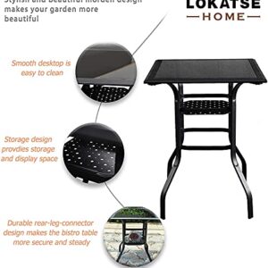 LOKATSE HOME High Outdoor Patio Bar Height Glass Top Table, Black