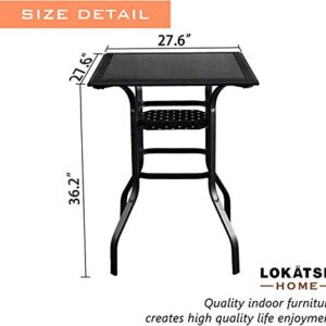 LOKATSE HOME High Outdoor Patio Bar Height Glass Top Table, Black