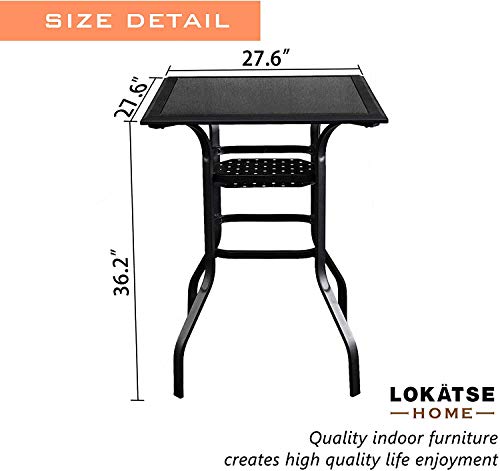 LOKATSE HOME High Outdoor Patio Bar Height Glass Top Table, Black