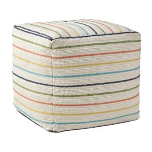 Beige Multi Stripe Outdoor Pouf Ottoman, Patio Ottoman, Footstool, Outdoor Patio Accent Decor, Patio Furniture