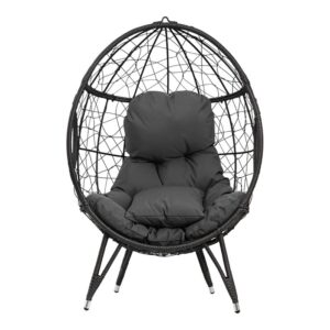 crestlive products patio wicker egg chair with cushion and pillow, pe rattan hanging basket lounge chair with legs, teardrop cuddle for indoor outdoor bedroom garden deck balcony (dark gray)