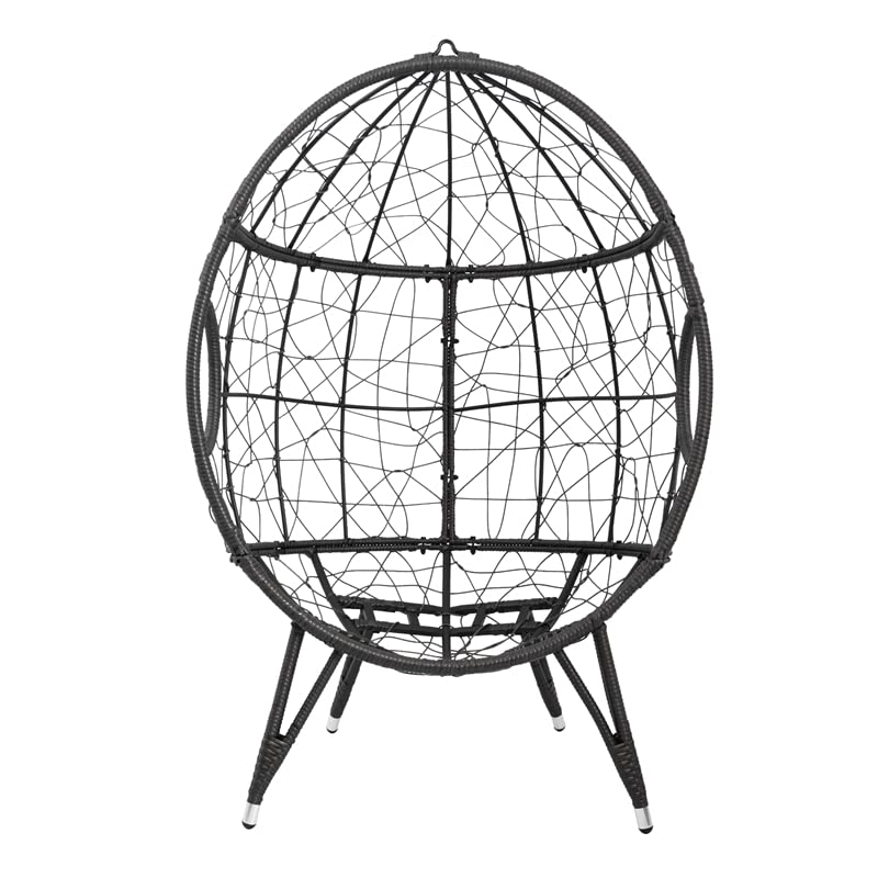 Crestlive Products Patio Wicker Egg Chair with Cushion and Pillow, PE Rattan Hanging Basket Lounge Chair with Legs, Teardrop Cuddle for Indoor Outdoor Bedroom Garden Deck Balcony (Dark Gray)