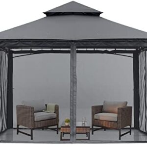 MASTERCANOPY Outdoor Garden Gazebo for Patios with Stable Steel Frame and Netting Walls (8x8,Dark Gray)