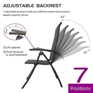 Domi Patio Outdoor Sling Chairs Set of 2, Folding Chairs Outdoor Reclining Camping Padded Chairs with Armrest Adjustable High Backrest Portable Chairs