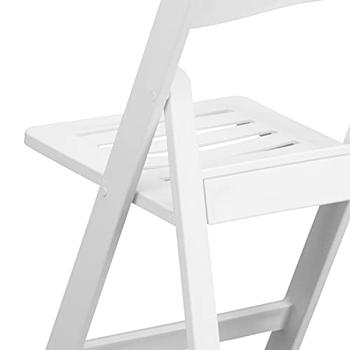 EMMA + OLIVER 2 Pack White Resin Slatted Party & Rental Folding Chair Indoor Outdoor